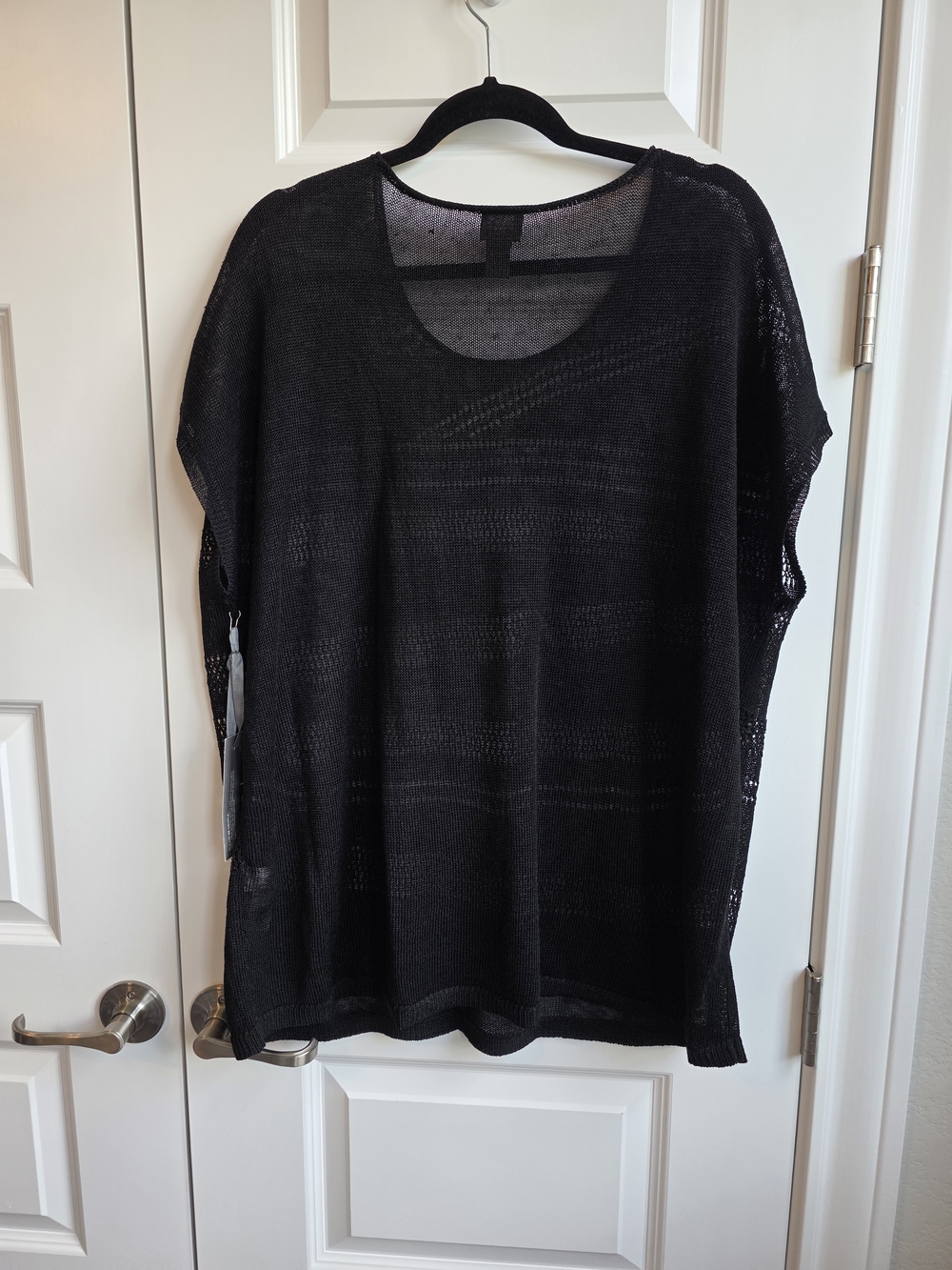 Travelers Collection Chico’s Size 2 Black Linen Blend Open Knit Tunic Top NWT
